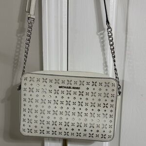Michael Kors White and Silver Crossbody Bag